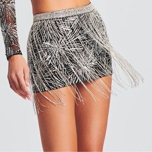 Retrofete Beatrix Fringe Embellished Silver Black Sequin Sparkly Mini Skirt
